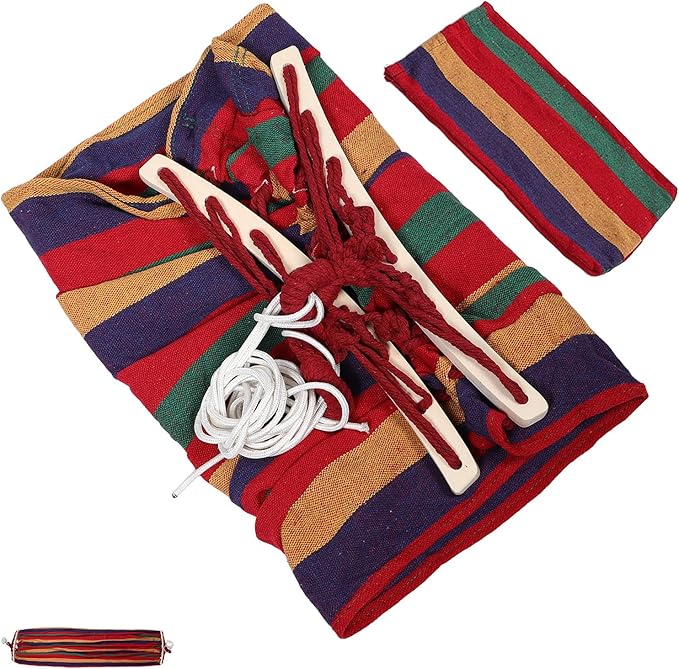 Gadpiparty Canvas Camping Hammock Outdoor Single-Person 200X80Cm Thickened Anti-Tip Fabric with Curved Rod and Duckbill Buckle for Picnic, Beach, and Backyard Relaxation