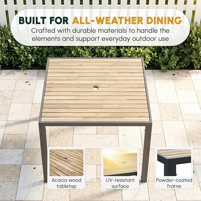 BEEFURNI Wicker Patio Furniture Dining Set, Outdoor Patio Table and Chairs Set, Rattan Outdoor Furniture Set, Acacia Wood Table, Chairs, Weather Proof Set for Porch, Backyard (Brown) (Brown, 5 PCS)