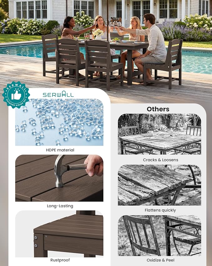 SERWALL All Weather Armless Outdoor Dining Chair Set of 2, Coffee | Armless Dining Chairs built to last with 330 lb capacity. Compact 24.6"Dx19.3"Wx33.6"H. Weatherproof & easy to clean.