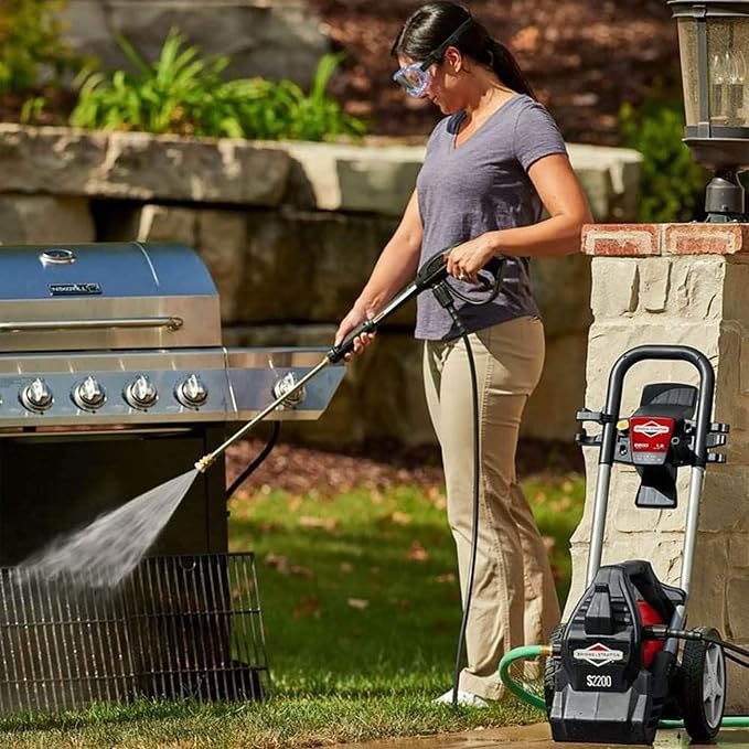 Briggs & Stratton 2200 Max PSI/1.2 Max GPM Electric Pressure Washer with 25 ft. Hose, 4 Spray Nozzles, Instant Start/Stop System and 9 Inch Wheels