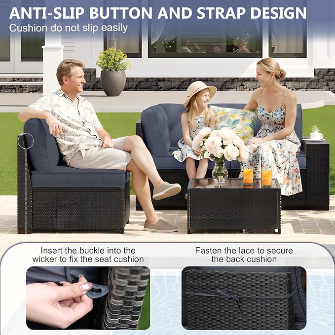 JOYURE 7 Pieces Patio Furniture Set, Outdoor Sofa with Waterproof Cushions, Rattan L Shaped Patio Couch & Coffee Table, Modern Outdoor Furniture for Backyard, Deck, Balcony – Grey