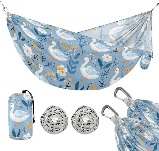 Camping Hammock Outdoor Hammocks for Outside Bule Duck Flower Beach Trees Portable Lightweight with Pockets Tree Straps Indoor