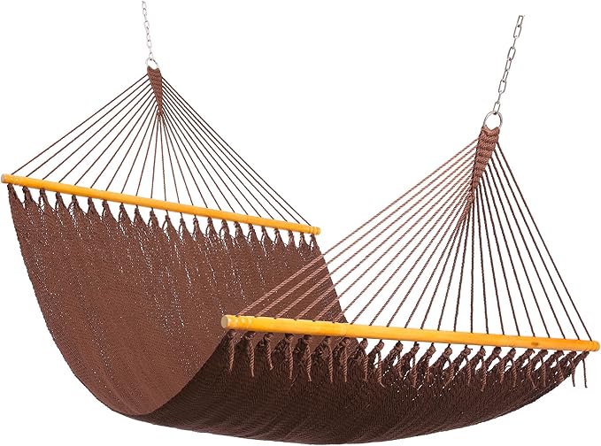 Original Saniwerke Caribbean Hammock, 79 Inch Wide x 12 Ft Long, Wooden Spreader Bars, Outdoor Relaxation, All Weather, Stainless Steel Ring and Chain, Double Person (Rich Mocha)