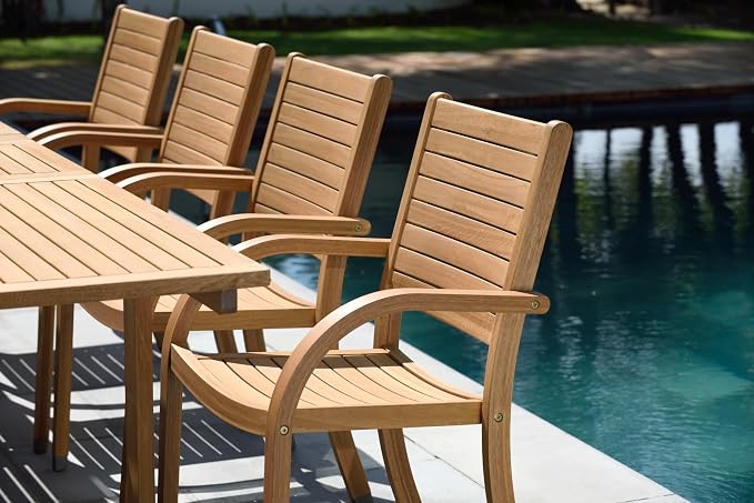 Amazonia Berlin 9-Piece Rectangular Extendable Patio Dining Set | Teak Finish | Ideal for Outdoors and Indoors