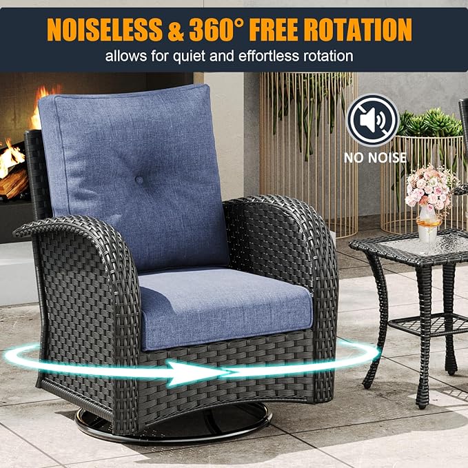 5 Pieces Outdoor Wicker Patio Swivel Rocking Chairs, All Weather Wicker Conversation Set with Side Table