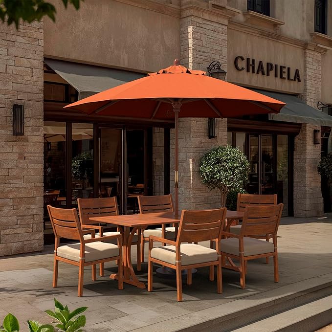 California Umbrella 9' Premium Commercial Hardwood Patio Umbrella, Manual Lift With Pacifica Tuscan Fabric