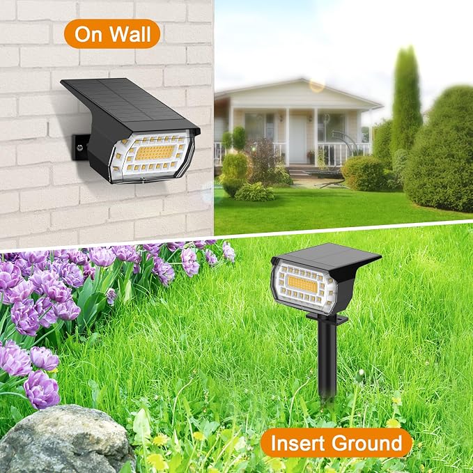 LANSOW Solar Spot Lights Outdoor, [2 Pack/76 LED] 2-in-1 Solar Landscape Spotlights, 3 Modes IP65 Waterproof Dusk to Dawn Solar Powered Flood Wall Lights for Outside Yard Garden Path(Warm White)