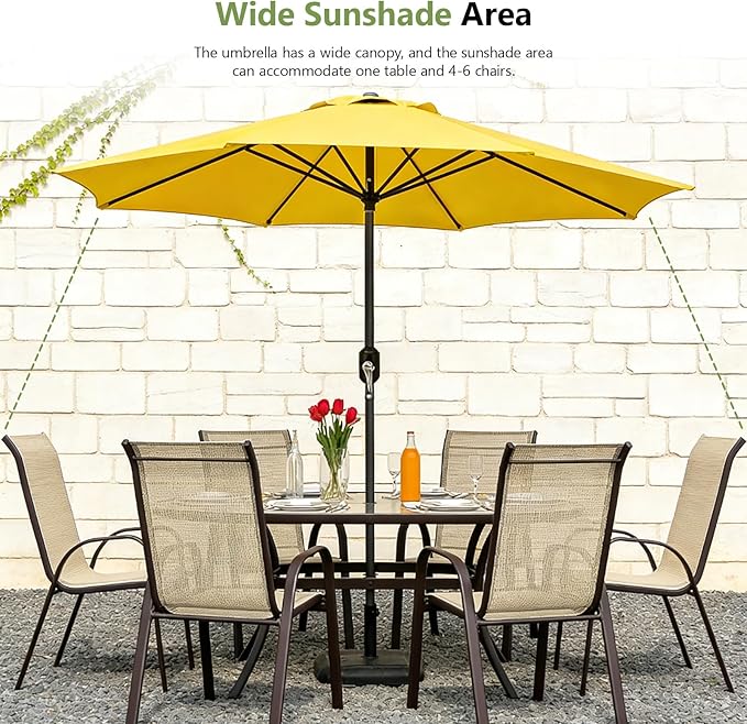9FT Patio Umbrella Outdoor Table Market Umbrella with Push Button Tilt & Crank, 8 Sturdy Ribs Waterproof UV Protection Fade-Resistant for Garden, Deck, Backyard, Pool