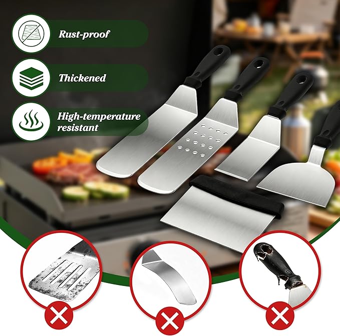 120 Pcs Griddle Accessories Kit, Perfect Hibachi Flat Top Grill Tools for Blackstone and Camp Chef, Enlarged Beefed-up Grill Spatula Gift Set with Basting Cover, Burger Press for Outdoor BBQ.