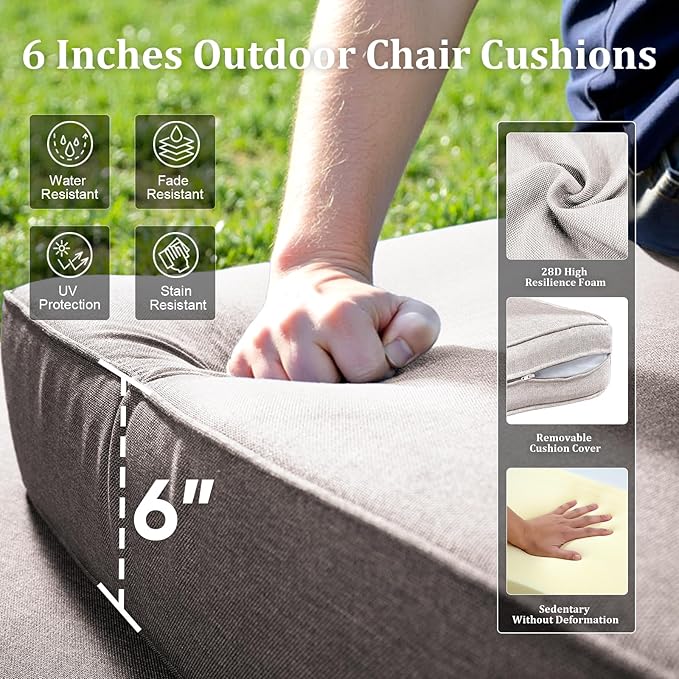 Luxury Patio Furniture Set with 42.5" Fire Pit Table, 6 Pieces High Back All Weather Wicker Outdoor Furniture w/ 6-Inch Thick Cushions, Patio Swivel Chairs Couch for Deck Balcony Backyard Brown/Beige