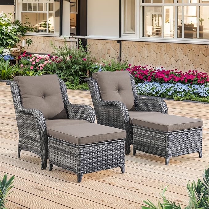 Belord Wicker Furniture 4 Pieces Outdoor Patio Furniture Set Patio Chairs with Ottomans Conversation Set for Porch Garden Deck Balcony Poolside