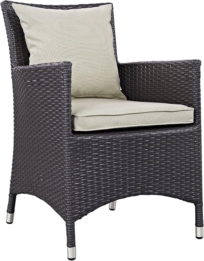 Modway Convene Wicker Rattan Outdoor Patio Dining Armchairs With Cushions in Espresso Beige - Set of 4