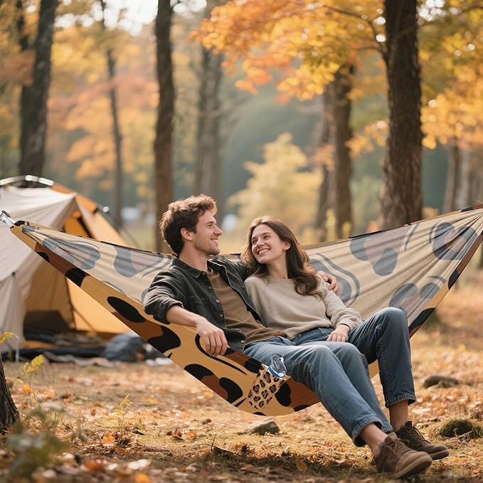 Classic Leopard Print Hammocks with Tree Straps Swing Hammock for Indoor Outdoor Patio