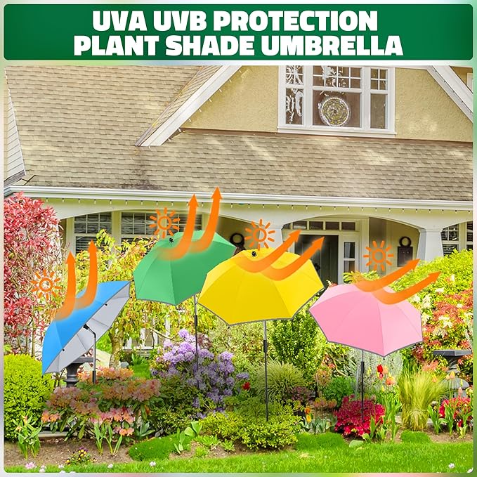 4 Pack 24.9" Plant Umbrellas for Outdoor Plants,47.2" Height Small Umbrella with Reflective Strip, Adjustable Plant Shades for Outdoor Plants, Garden, Potted