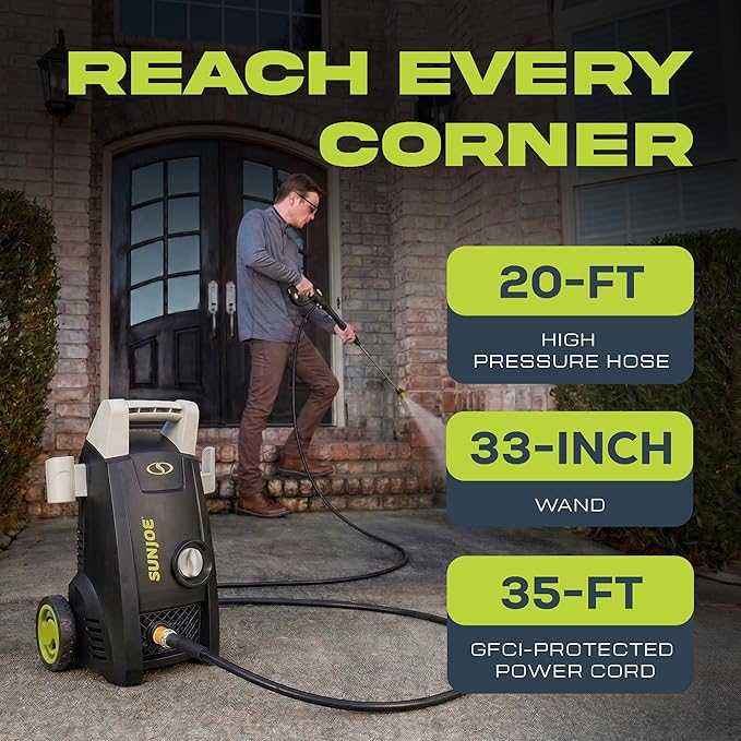 Sun Joe Electric Pressure Washer with 11-Amp Motor and 1.1 GPM, SPX1000 - Portable Water Cleaner with Adjustable Spray Wand for Car, Garden, and Patio Washing and Cleaning