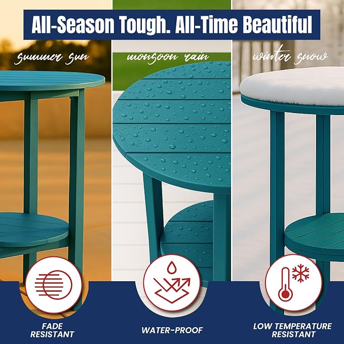 Phat Tommy Round Bar Height Patio Table - Outdoor Bar Table - Balcony Height Patio Furniture for Your Deck - Poly Outdoor Furniture, Green