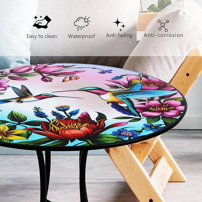 18" Side Table Outdoor, Hummingbird Metal Accent Table, Indoor Small Round End Tables, Plant Stand Tables for Patio Yard Balcony Garden Bedside