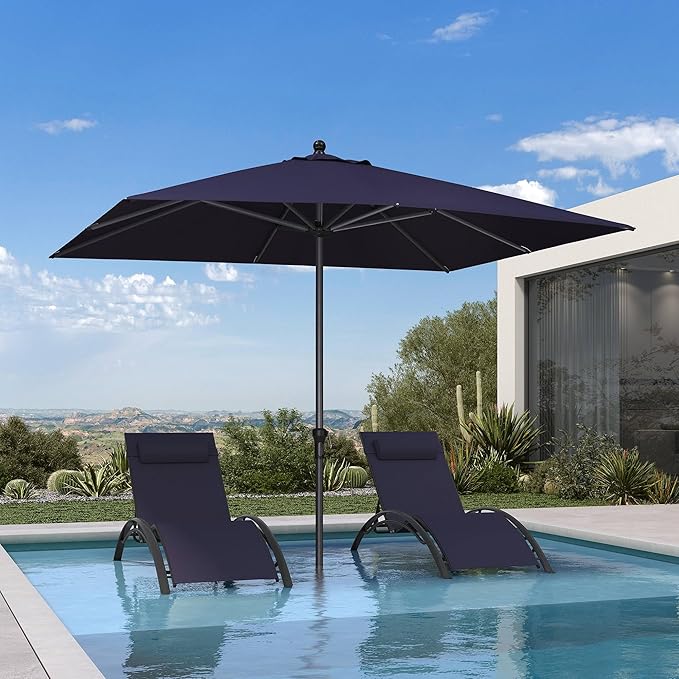 PURPLE LEAF 10' x 8' Rectangle Patio Market Umbrella with Base Outdoor Table Umbrellas Aluminum Frame Sun Shade with 8 Sturdy Ribs for Garden Deck Lawn Pool Navy Blue