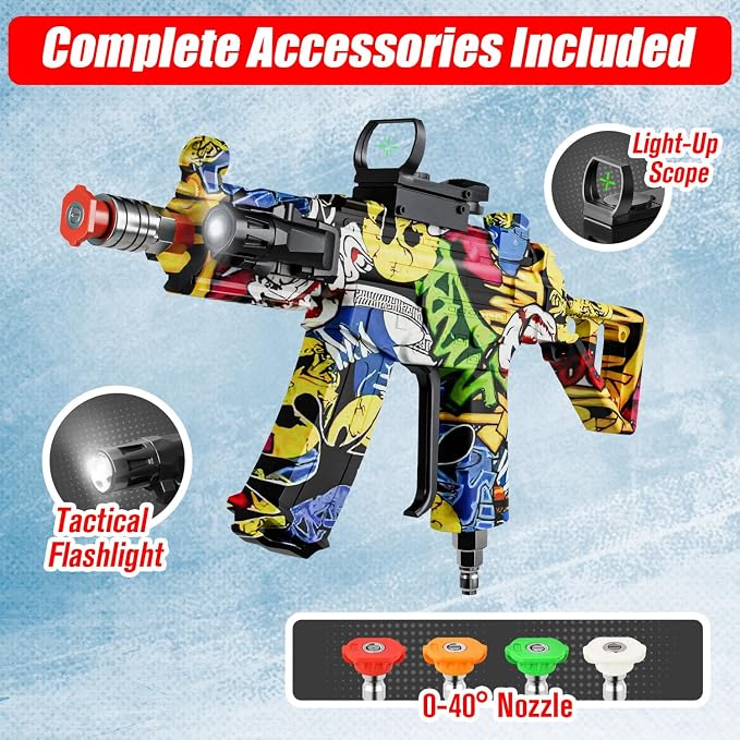 MP5S Pressure Washer Gun with Swivel - 3000 PSI High Pressure Spray Gun with 3/8" Quick Connect Plug Inlet, Foam Cannon Compatible Power Washer Handle for Car, Home & Outdoor Cleaning (Graffiti1)