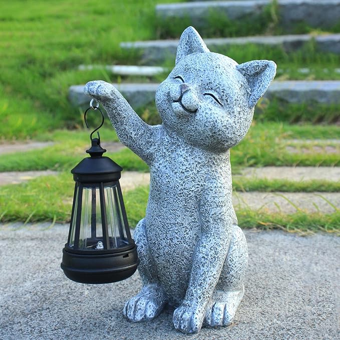 Cat Garden Outdoor Statues: Outside Decor with Lanterns for Yard Art Lawn Ornaments Porch Patio Balcony Home House - Birthday Gifts for Grandma Mom Women (cat2)