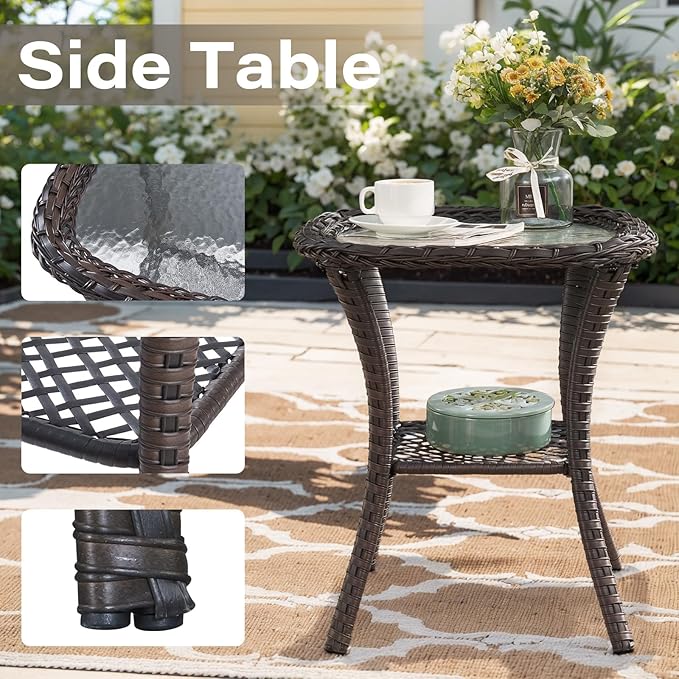 Belord 5 Pieces Patio Furniture Set with 50000 BTU Propane Fire Pit Table, All-Weather Patio Rocking Chairs, Loveseat Glider and Side Table for Outdoor Conversation Deck Poolside Backyard Grey