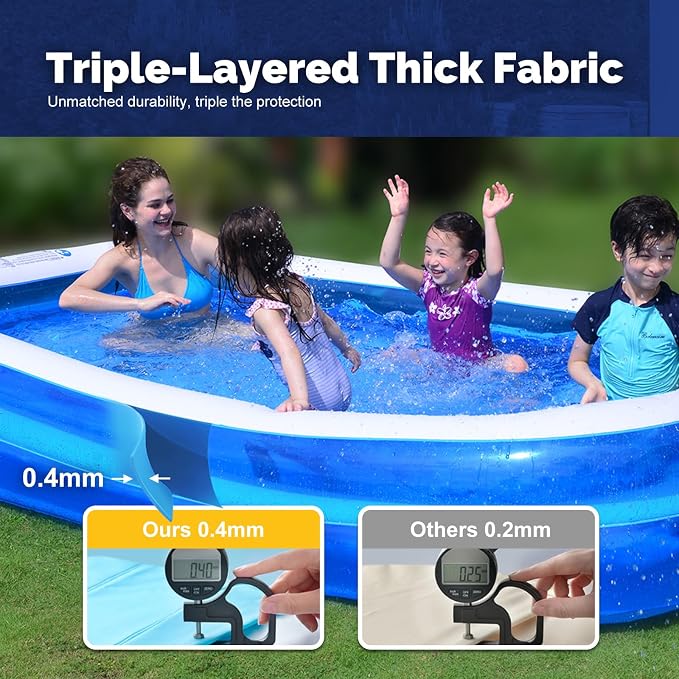 DIMAR GARDEN Inflatable Rectangular Swimming Pool for Kids or Adults (Max 79x59x203 Inch)