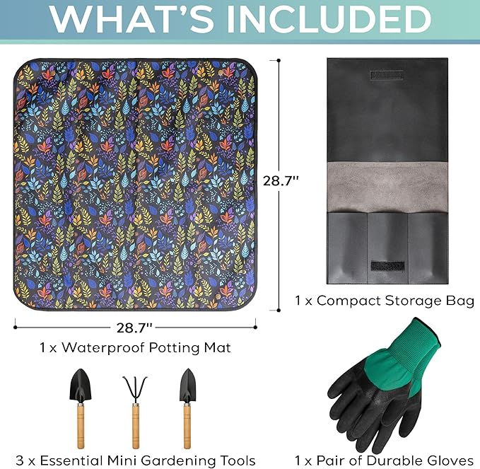 Indoor Gardening Tools Set with 28.7" Waterproof Plant Potting Mat