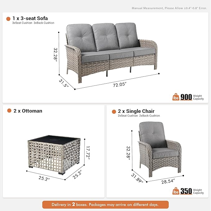 4-Piece Outdoor Patio Furniture Set,All Weather Wicker Rattan Patio Seating Sofa and Chair Set with Glowing Coffee Table,Outdoor Conversation Sets with 3 Seater Couch for Porch Deck Yard,Grey