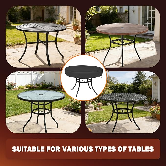 TOHONFOO Outdoor Round Table Cover - Waterproof Anti-UV Round Patio Table Cover - Fits Outdoor Table Up to 40-42 Inch