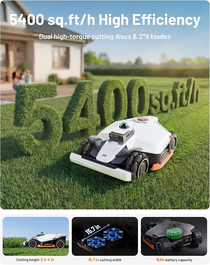 Mammotion LUBA 3 AWD 5000H Robot Lawn Mower for 1.25 Acres, with Washstand Shipped Separately, 360° LiDAR+NetRTK+AI Vision, All-Wheel-Drive for 80% Slopes, Cutting Height 2.2"-4.0"