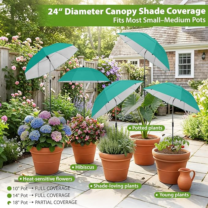 Plant Umbrellas, 5Pack 360°Adjustable Garden Umbrella for Outdoor Plants,24” Large Sun Shade for Garden Beds Potted Plants, 47.8" High Plant Shade Cover Umbrellas for Sun-Sensitive Plants