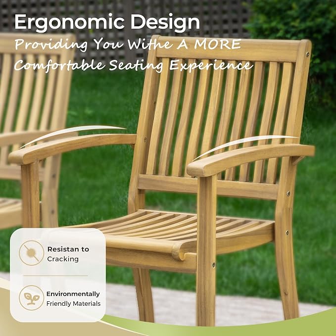 MIXPATIO Acacia Wood Outdoor Dining Set, 7 Pieces Patio Dining Table and Chairs Set, Expandable Dining Table(1.97" Umbrella Hole) and 6 Wooden Chairs, Patio Furniture Set for Deck Poolside Backyard