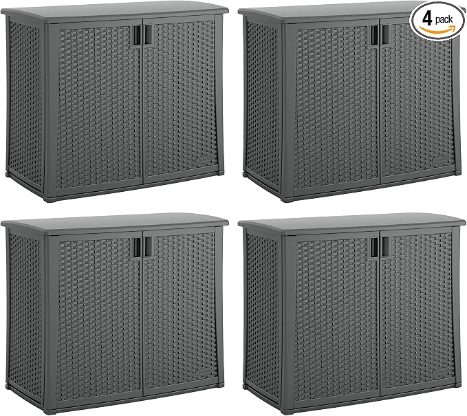 Suncast 4 Pack Lockable Outdoor Cabinet Storage for Patio, Garden and Backyard, 97 Gal, Cool Gray