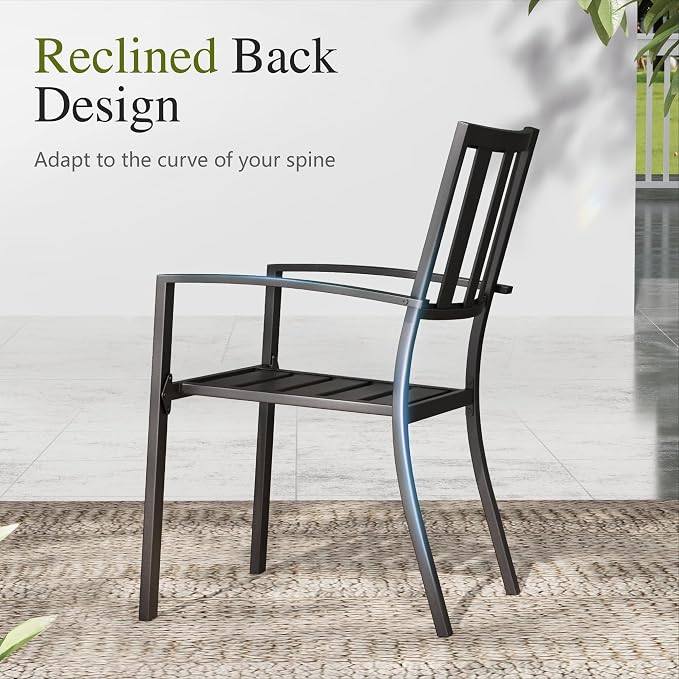 Sophia & William Patio Table and Chairs Set, Outdoor Dining Set for 6, 7 Piece Metal Patio Furniture, 60" Black Rectangular Table(Stripe)