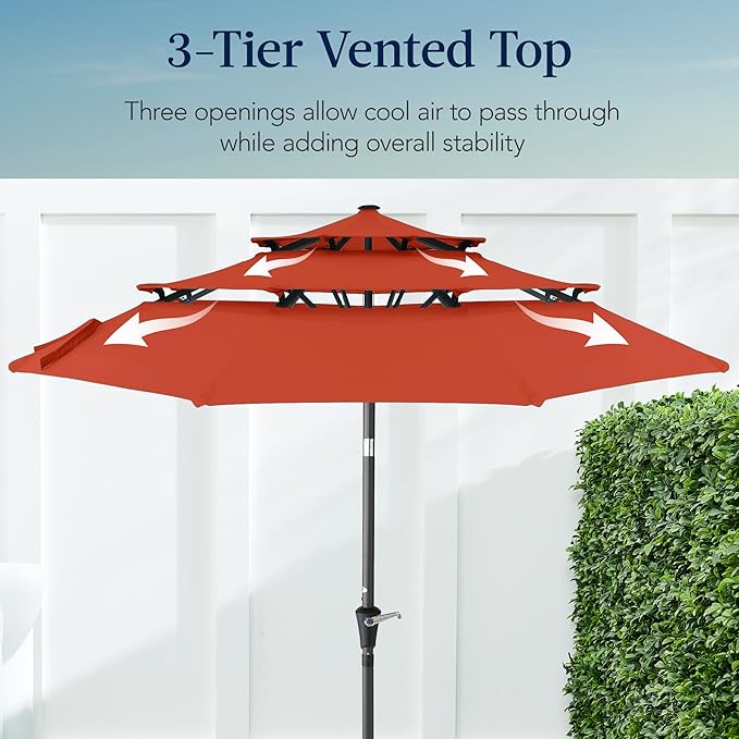 Best Choice Products 10ft 3-Tier Market Patio Umbrella, Outdoor Sun Shade with Tilt, Crank Lift, 8 Ribs for Backyard, Deck, Poolside
