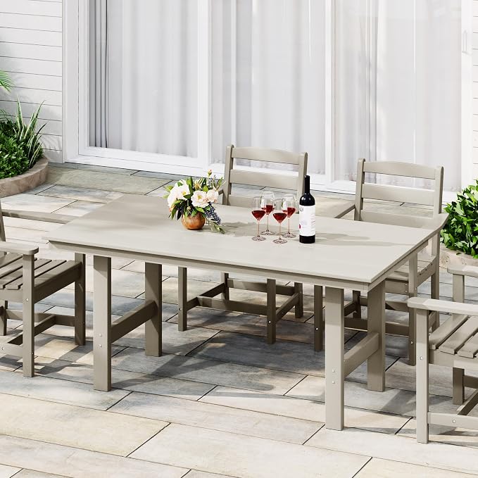 WestinTrends Ashore Outdoor Modern HDPE 66" Wide Rectangle Patio Dining Table for 6, Sand