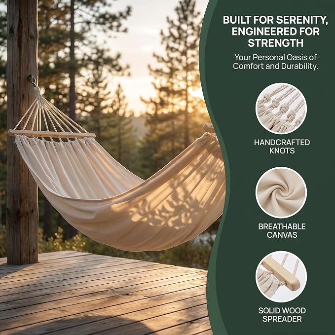 Double Outdoor Hammock for 2, 700 Lb Capacity, Durable Canvas for Ultimate Relaxation, Ideal for Patios, Gardens, Backyards & Indoor Use 190 * 80 cm