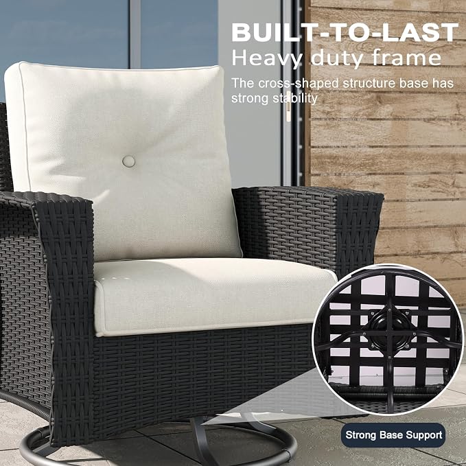 LayinSun 6 Piece Wicker Patio Furniture Set, Classis Outdoor Conversation 360 Degree Swivel Chairs Set with Coffee Table