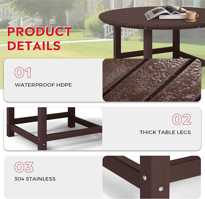 Costaelm Kids Dinner Table, Toddler Play Desk Student Desk Outdoor Childrens Picnic Tables for Children Arts & Crafts, Snack Time, Multi-Activity Table for Ages 2-8 in Home/Outside, Dark Brown