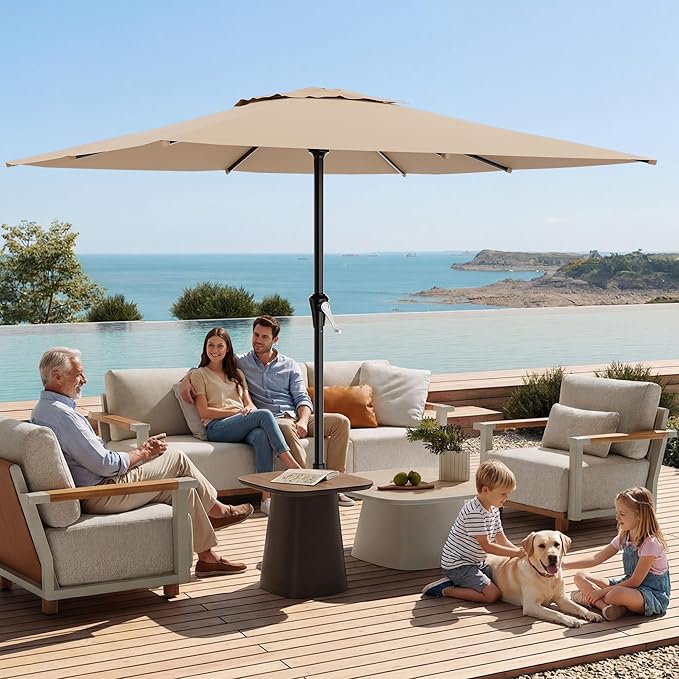AreShark 8' x 10' Rectangle Patio Umbrellas for Outdoor, Outdoor Table Umbrella, Large Outdoor Patio Umbrellas with 8 Sturdy Ribs for Pool, Garden, Market (Beige)