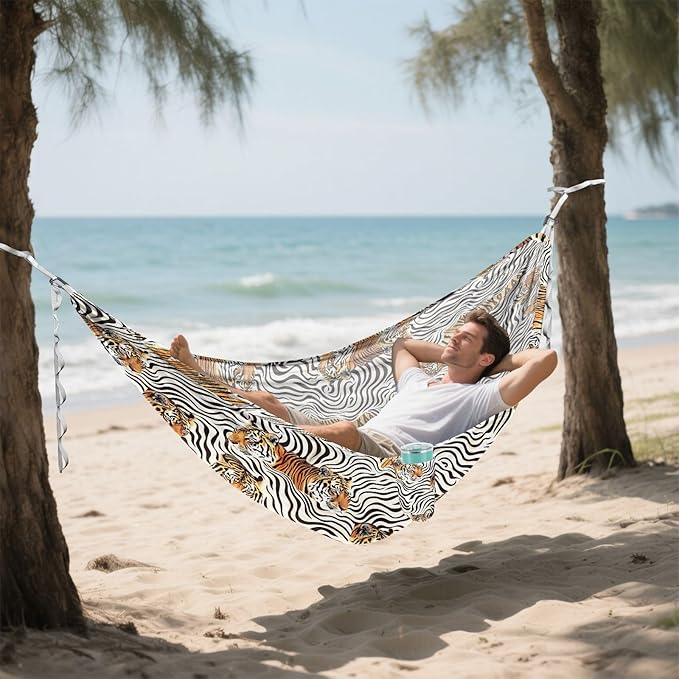 Camping Hammock Outdoor Hammocks for Outside Tigers Wavy Lines Beach Trees Portable Lightweight with Pockets Tree Straps Indoor