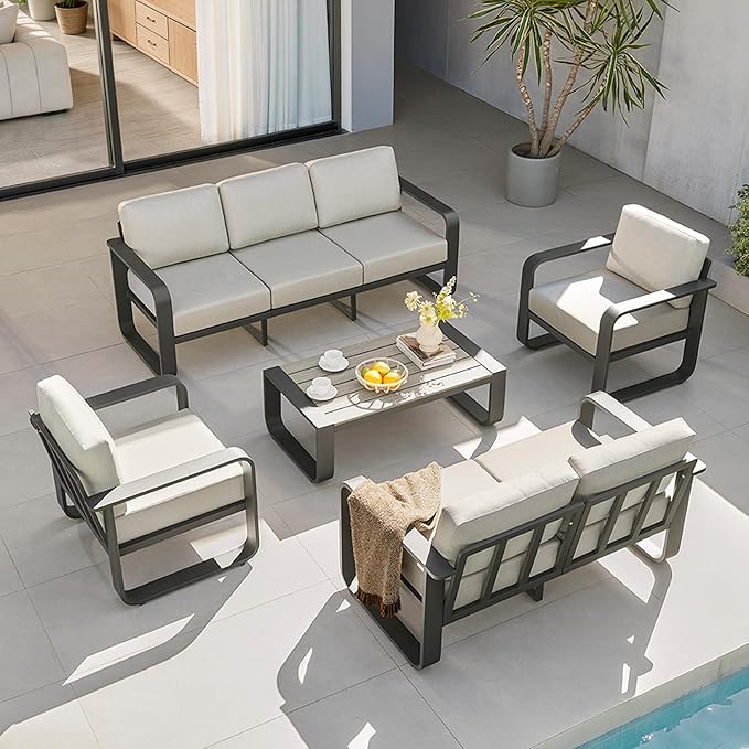 CHITA Aluminum Patio 3-Seater Sofa with Thickened Olefin Fabric Cushion for Backyard, Garden, Balcony and Poolside