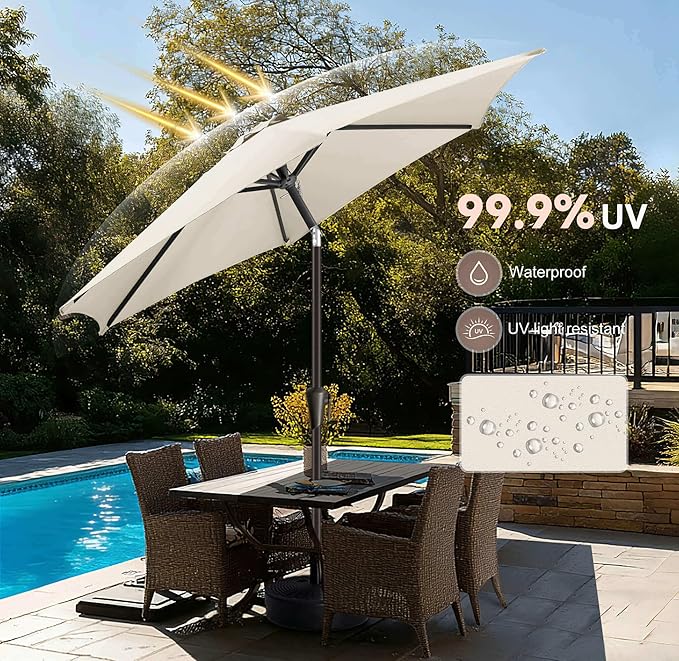 7.5FT Outdoor Patio Umbrella - Table Umbrella Waterproof UV Protection, Sombrillas de Patio with Push Button Tilt, Sun Umbrella for Pool, Porch, Garden, Deck, Backyard (Ivory)