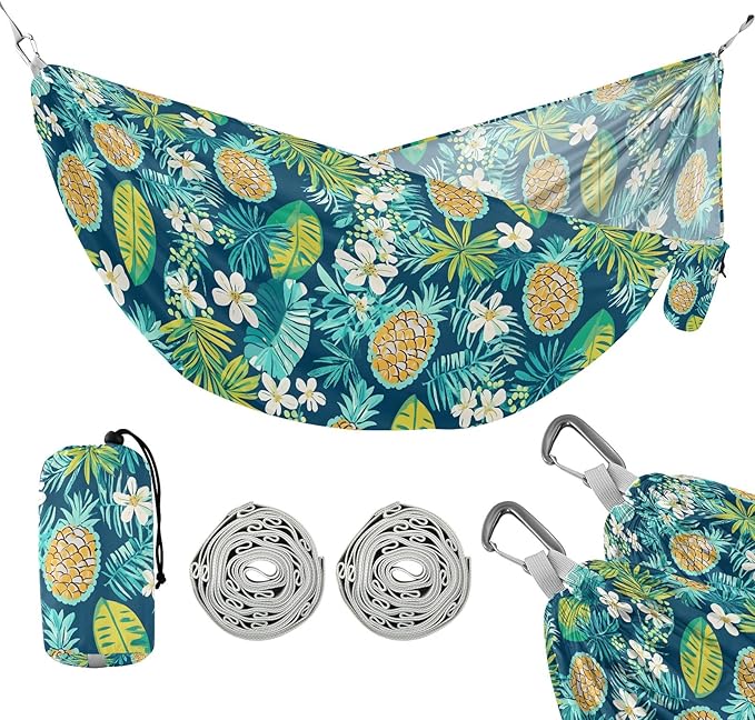 Camping Hammock Outdoor Hammocks for Outside Pineapple Flower Green Beach Trees Portable Lightweight with Pockets Tree Straps Indoor
