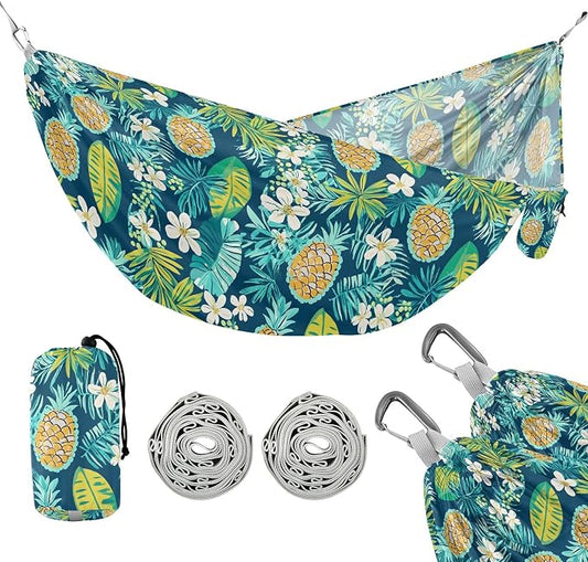 Camping Hammock Outdoor Hammocks for Outside Pineapple Flower Green Beach Trees Portable Lightweight with Pockets Tree Straps Indoor