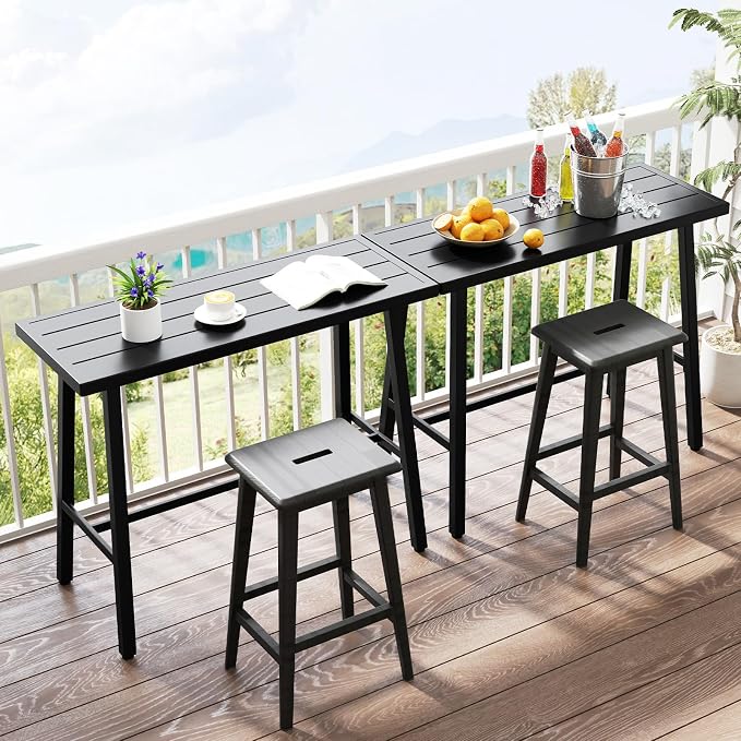 Tangkula 36" Patio Counter Height Bar Table, Rectangular High Pub Table with Sturdy Metal Frame and Adjustable Foot Pads, Outdoor Bistro Dining Table for Balcony, Backyard and Indoor, Black