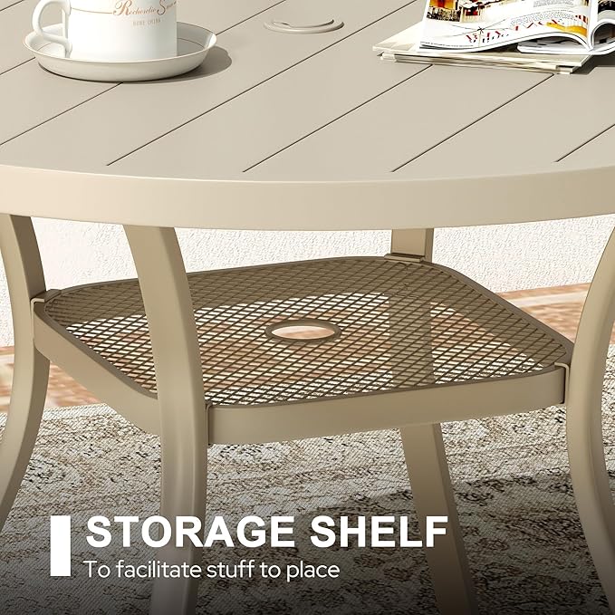 VICLLAX 7 Pieces Outdoor Dining Set, Patio Furniture Set Includes 47" Round Metal Table W/ 1.9" Umbrella Hole and 6 Padded Textilene Swivel Chairs for Porch, Lawn, Garden, Backyard