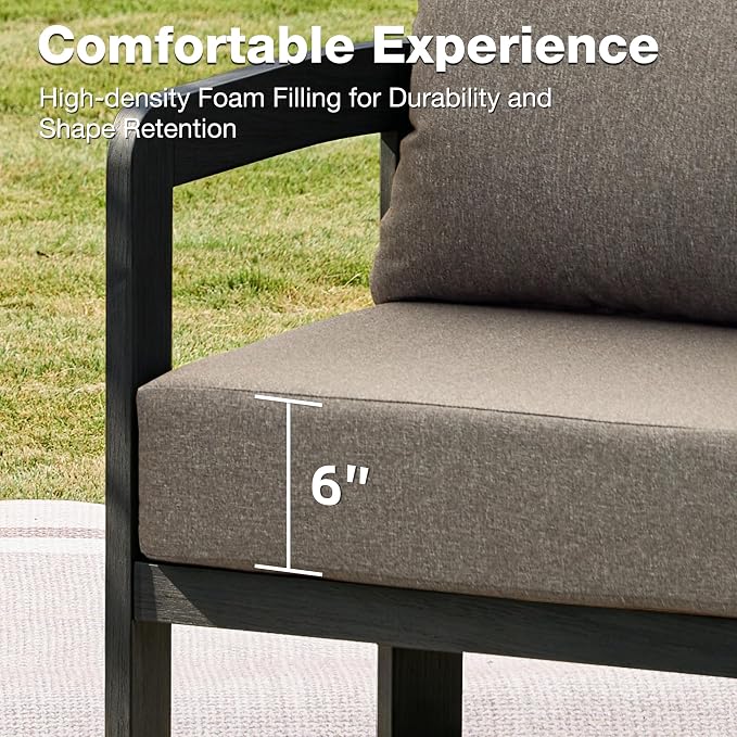 Outdoor Furniture Set, 2Pcs Patio Armchairs, Metal Modern Outside Furniture with 6'' Thick Cushions, Outdoor Conversation Set Balcony Chairs for Backyard, Porch,Deck, Black&Coffee