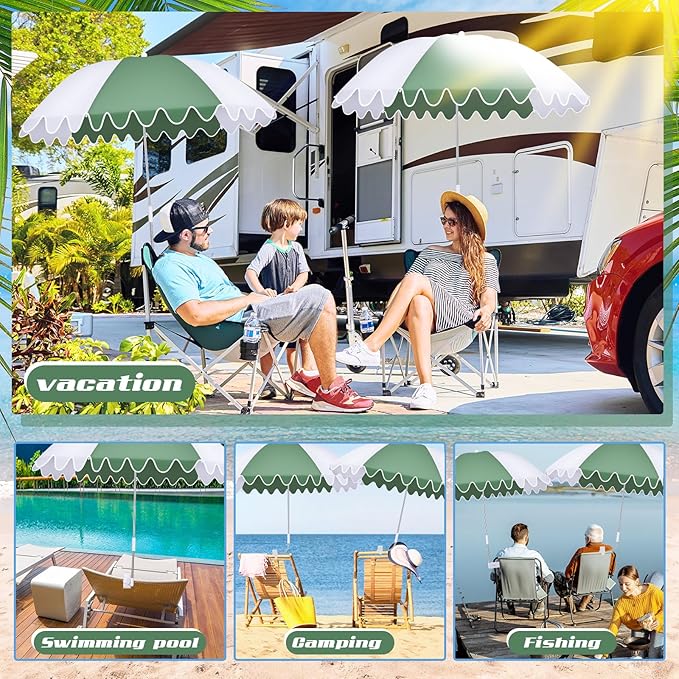 Abbylike 2 Pcs Scalloped Chair Umbrella with Universal Adjustable Clamp 38'' Portable Wheelchair Umbrella UPF 50+ Camping Chair Parasol with Bag for Outdoor Patio Lawn