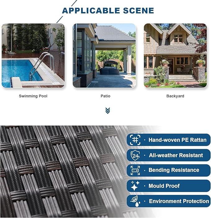 Kullavik 9 Pieces Outdoor Patio Furniture Set,Outdoor Sectional Rattan Sofa Set Brown PE Rattan Wicker Patio Conversation Set with Tempered Glass Coffee Table and Washable Cushions Covers,Navy Blue